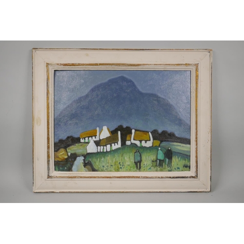 868 - Irish School, landscape with crofters' cottages, oil on canvas board, 40 x 30cm