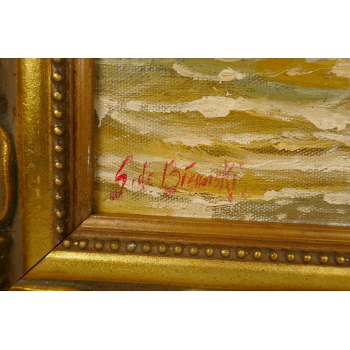 875 - French Impressionist seascape with fishermen in their boats bringing in the catch, indistinctly sign... 