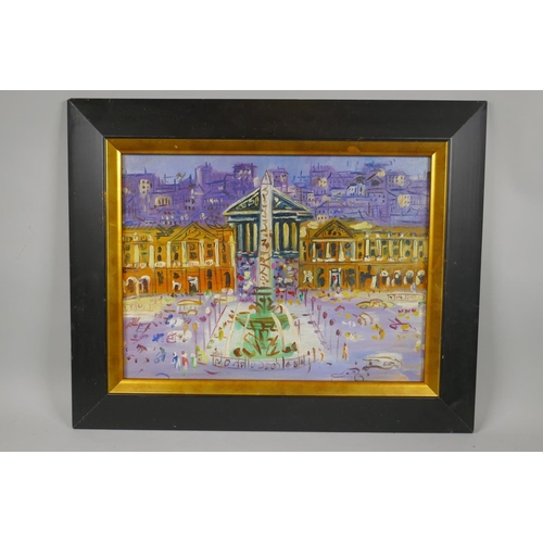 881 - In the manner of Jean Duffy, Place de la Concorde, oil on canvas board, 40 x 30cm