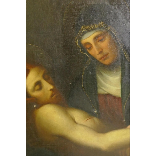 886 - After Francesco Francia, Pieta, unsigned, in a carved and giltwood slip and oak frame, C19th oil on ... 