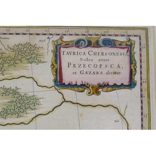 897 - A C17th hand coloured engraving, Map of Crimea and Ukraine, by William Blaeu, - Taurica Chersonesus,... 