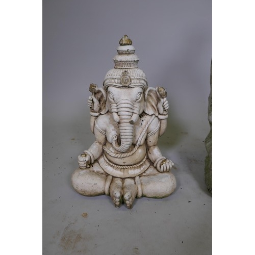 1082 - A reconstituted stone garden figure of Buddha, 60cm high, and another of Ganesh