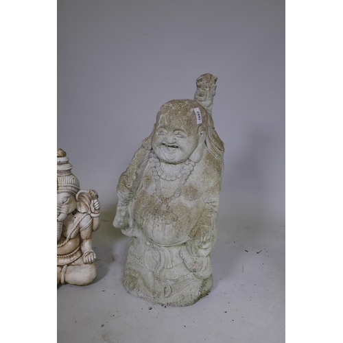 1082 - A reconstituted stone garden figure of Buddha, 60cm high, and another of Ganesh