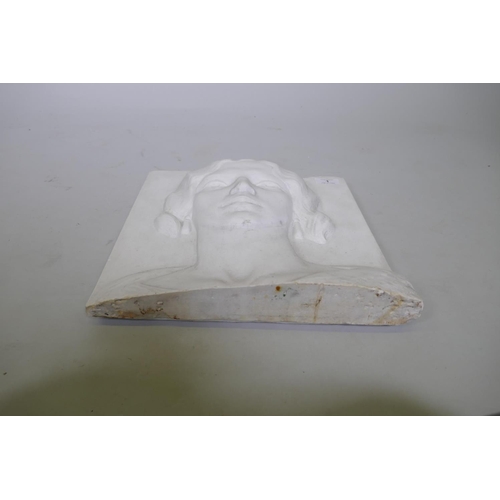 1 - Art Deco marble plaque carved in low relief with the head of a woman, 32 x 34cm