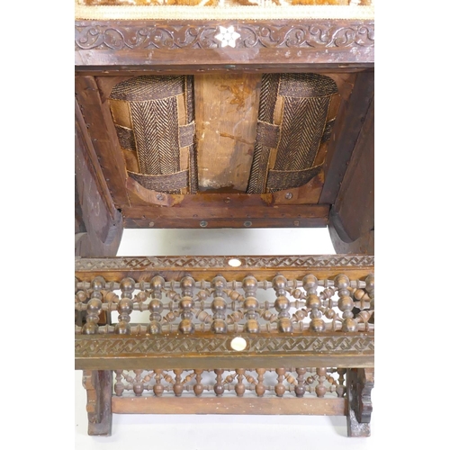 1003 - Antique Moorish window seat, inlaid with mother of pearl, 106 x 43 x 60cm