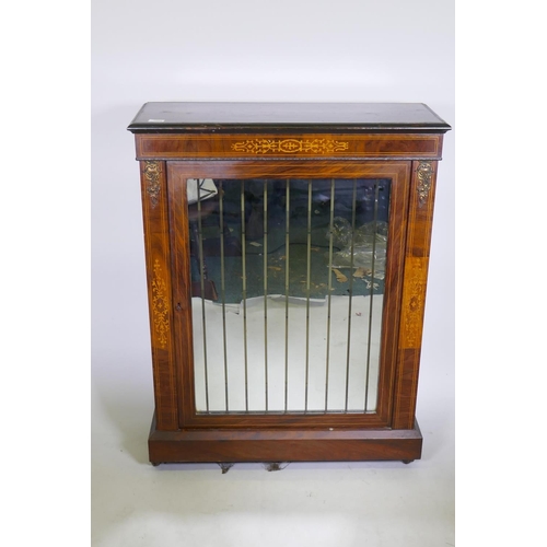 1005 - A Victorian inlaid walnut pier cabinet with later mirrored door, 88 x 29 x 103cm