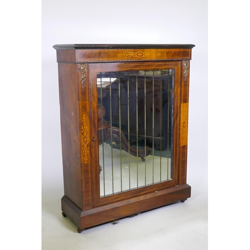 1005 - A Victorian inlaid walnut pier cabinet with later mirrored door, 88 x 29 x 103cm