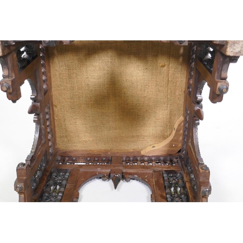 1008 - Antique Moorish stool with mother of pearl inlaid decoration, 42 x 42 x 37cm