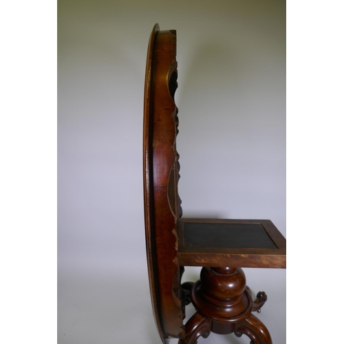 1009 - A good Victorian mahogany tilt top and swivel breakfast table, with shaped frieze raised on a turned... 