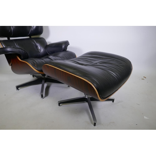 1013 - A Charles and Ray Eames style designer lounge chair and ottoman, models 670 and 671