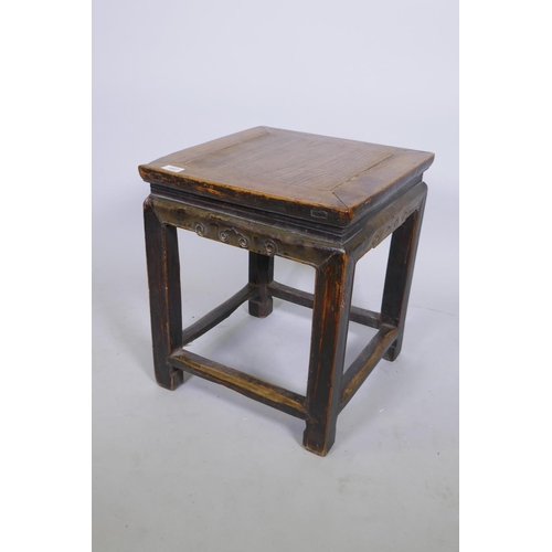 1027 - An antique Chinese elm occasional table of square form, 41 x 41cm, 49cm high