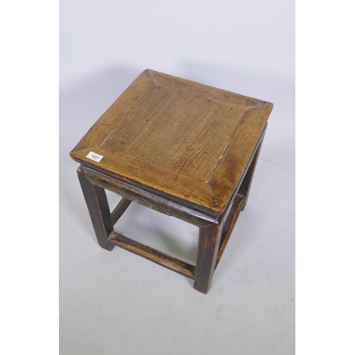 1027 - An antique Chinese elm occasional table of square form, 41 x 41cm, 49cm high