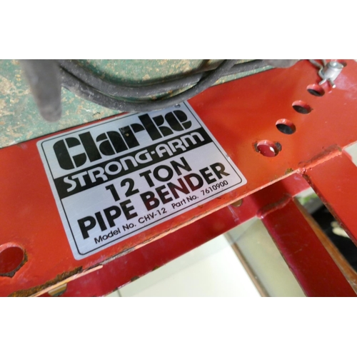 1038 - Clarke Strong Arm, 12 ton pipe bender, 55cm high, and X-Treme angle grinder