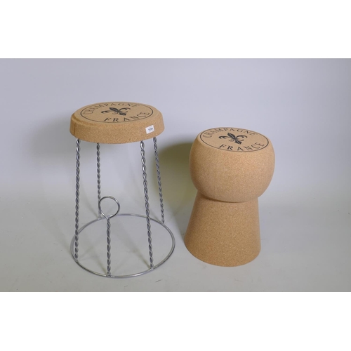 1059 - A pair of cork and metal stools in the form of champagne corks, 61cm high