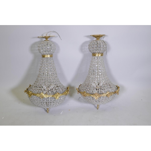 1060 - A pair of French Empire style pendant chandeliers, 75cm drop