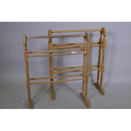 1065 - A pair of beechwood towel rails, 62 x 72cm high