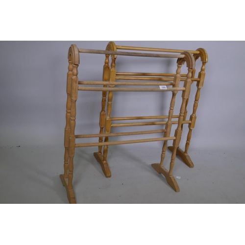 1065 - A pair of beechwood towel rails, 62 x 72cm high