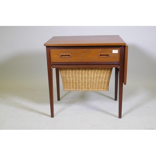 1070 - Borge Mogensen for Bornholm, mid century teak sewing/work table, with drop end flap and fitted drawe... 