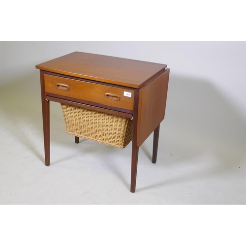 1070 - Borge Mogensen for Bornholm, mid century teak sewing/work table, with drop end flap and fitted drawe... 