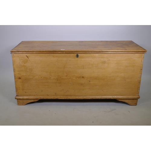 1071 - A C19th pine blanket chest, the lift up top with moulded edge, raised on bracket supports, 38 x 52 x... 