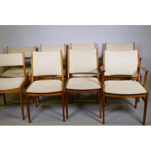 1097 - A set of six (four plus two) mid century Danish teak dining chairs by D-Scan and assembled in Singap... 