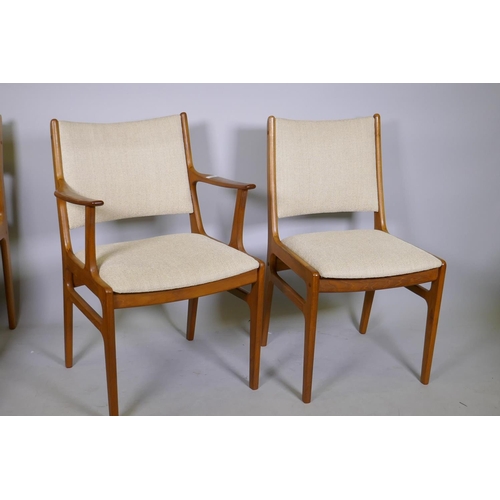 1097 - A set of six (four plus two) mid century Danish teak dining chairs by D-Scan and assembled in Singap... 