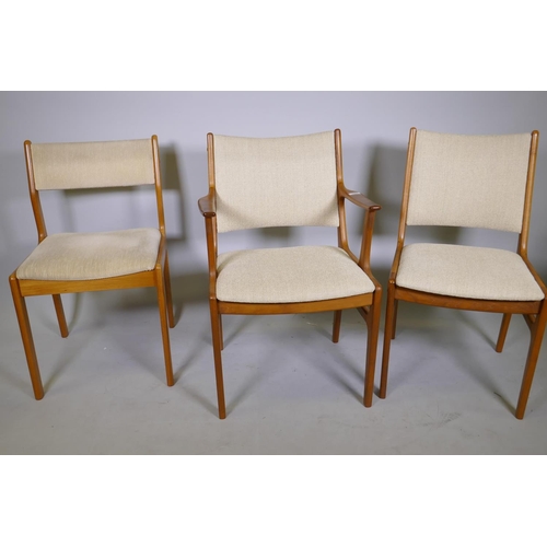 1097 - A set of six (four plus two) mid century Danish teak dining chairs by D-Scan and assembled in Singap... 