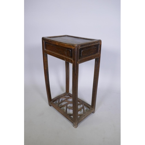 1102 - A Chinese hardwood side table with single drawer, 42 x 28cm, 70cm high