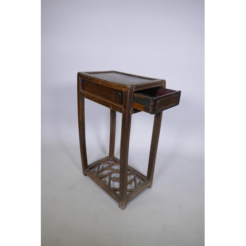 1102 - A Chinese hardwood side table with single drawer, 42 x 28cm, 70cm high