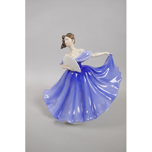 128 - Three Royal Doulton porcelain figurines, including Victoria HN2471, Top O' the Hill HN1834, and Elai... 