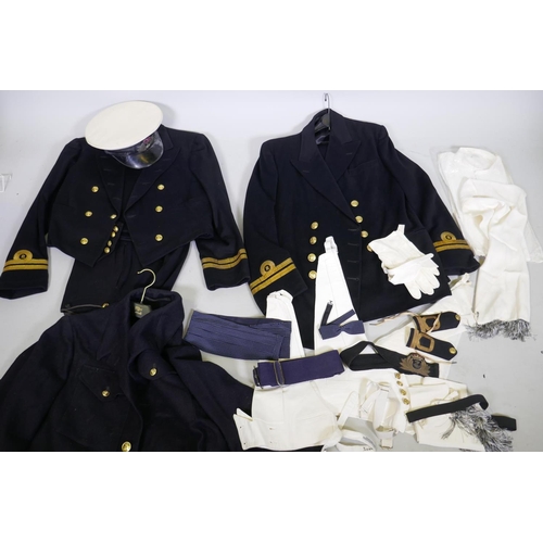 133 - A British Royal Navy Reserve Officer's uniform, cap, belt, mess uniform