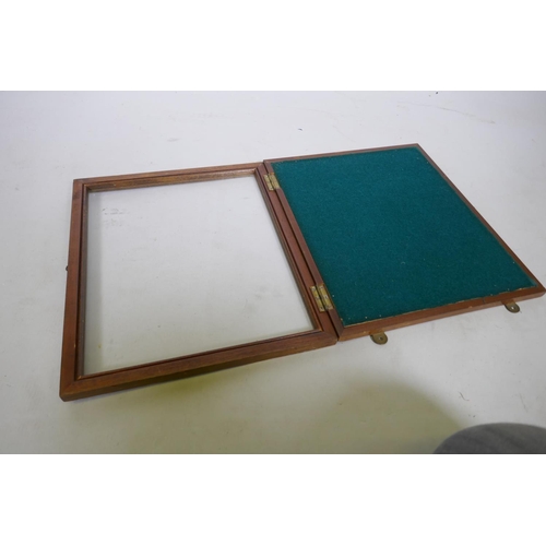 155 - A quantity of Chinese wood stands and a display case, 34 x 29 x 3cm