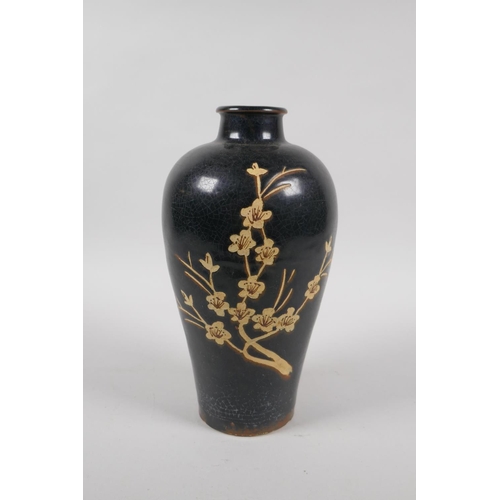 160 - A Chinese Cizhou kiln vase with prunus decoration, 22cm high