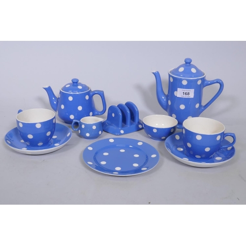 168 - T.G. Green & Co Ltd Blue Domino, breakfast in bed for two set, lacking a plate, coffee pot 17cm ... 