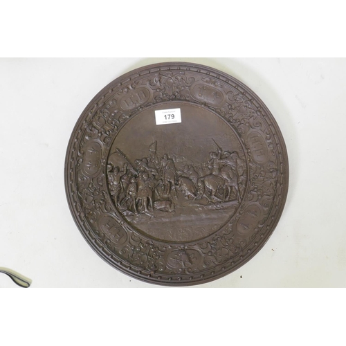 179 - C19th German cast iron charger depicting Henry IV entering the city of Paris, 22 March 1594, stamped... 