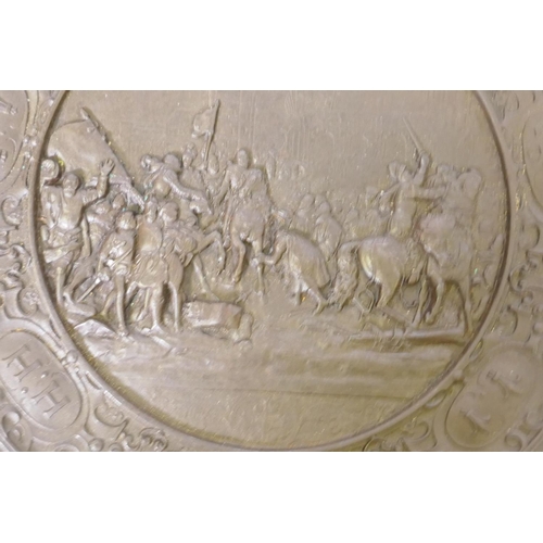 179 - C19th German cast iron charger depicting Henry IV entering the city of Paris, 22 March 1594, stamped... 