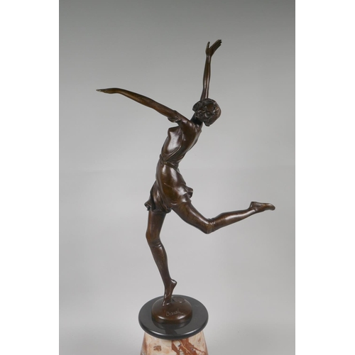 187 - After Bruno Zach, (Austrian, 1891-1935), Art Deco style bronze figure of a dancer, on a marble base,... 