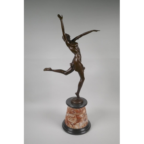 187 - After Bruno Zach, (Austrian, 1891-1935), Art Deco style bronze figure of a dancer, on a marble base,... 