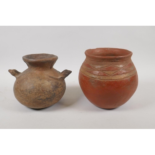 197 - Two South American terracotta pots, largest 15cm high