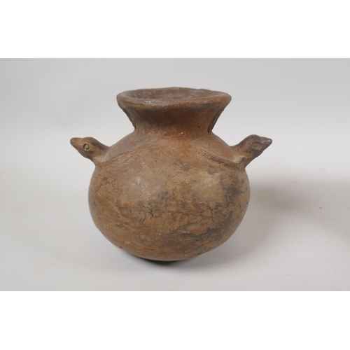 197 - Two South American terracotta pots, largest 15cm high