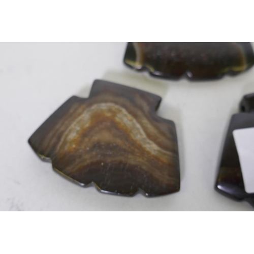 201 - Three agate pendants, 5cm 