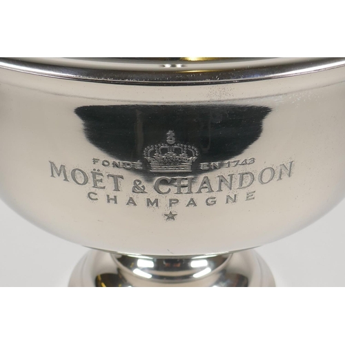 227 - A plated metal four bottle wine cooler with Moet decoration, 37cm high x 36cm diameter