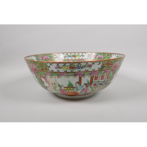 23 - An early C20th Canton famille rose porcelain bowl, and a C19th Canton famille rose cabinet plate, AF... 