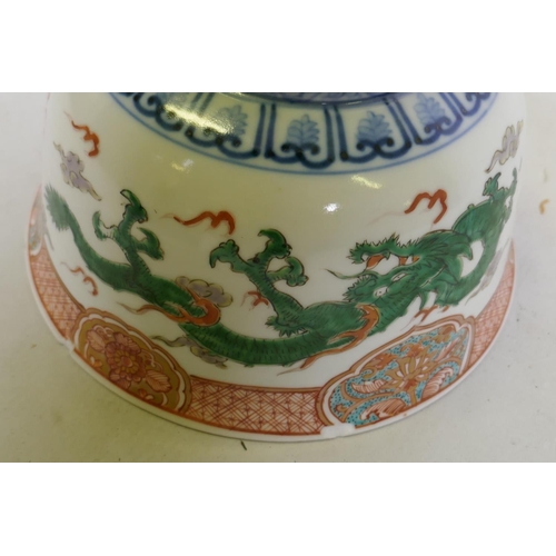 234 - Chinese porcelain famille verte dragon bowl, AF chips to rim, 22cm diameter, 12cm high