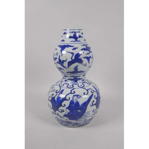 235 - A Chinese blue and white porcelain double gourd shaped vase decorated with immortals, Jiajing 6 char... 