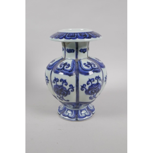 238 - A Chinese blue and white porcelain gourd shaped vase with floral decorative panels, Xuande 6 charact... 