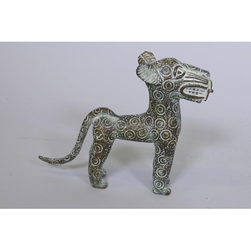 24 - African Benin bronze figure of a leopard, 16cm high