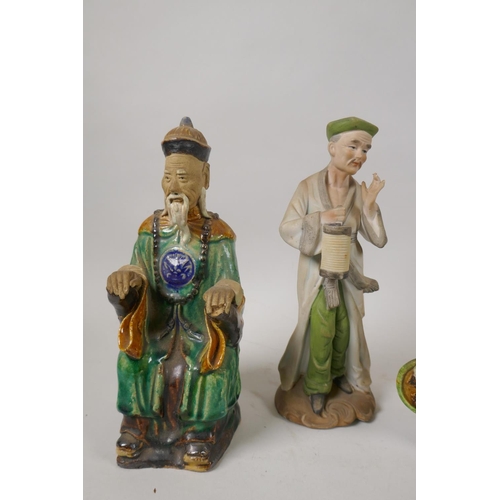 250 - Eight oriental ceramic figures of bearded sages, largest 20cm high, AF