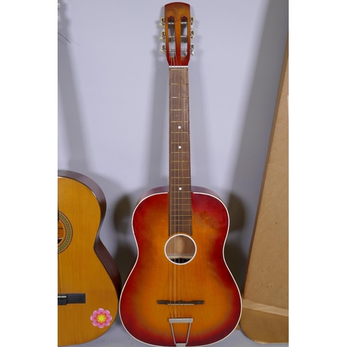 255 - A Spanish acoustic guitar, 102cm long, and a vintage Hohner acoustic guitar in manufacturer's packag... 