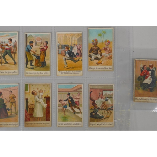 29 - Eleven Alberge & Bromet cigarette cards depicting comedic proverb scenes